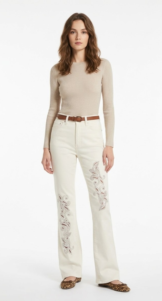 Jeans con ricamo floreale
