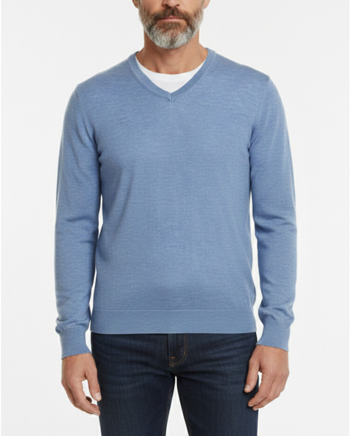 Scollo V rasato in lana Merino Extrafine Trefili Bramante